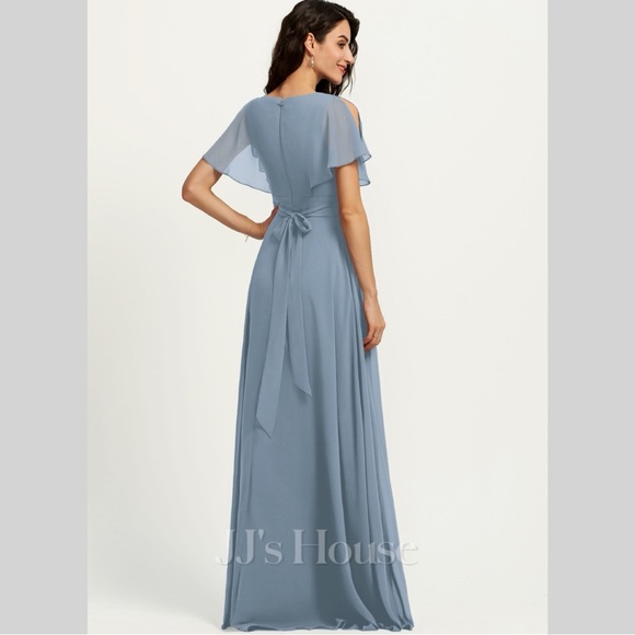 JJ’s House Dusty Blue Chiffon Bridesmaids Dress - Picture 2 of 7